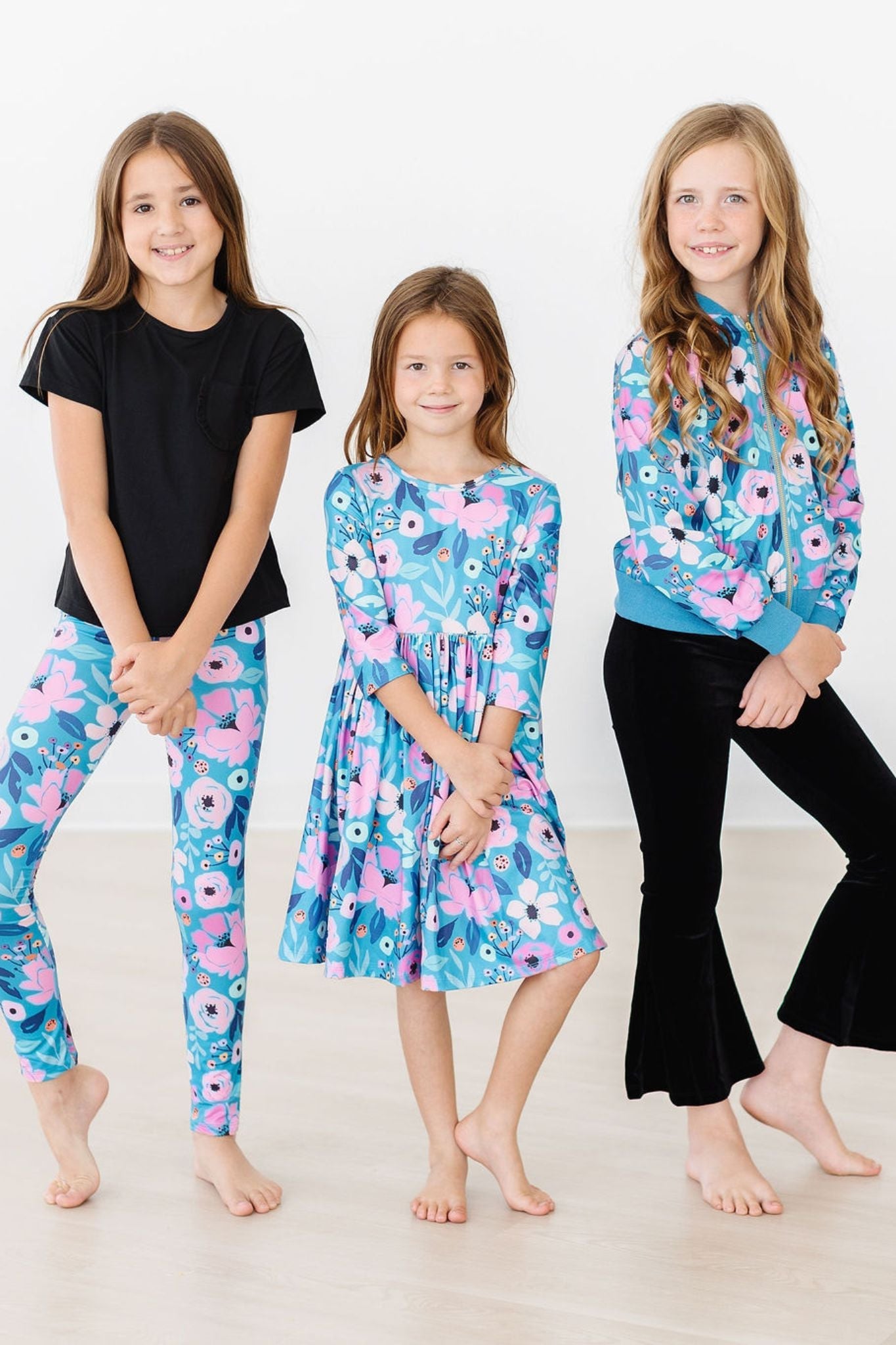 Mila & Rose ® Twirling in Teal 3/4 Sleeve Pocket Twirl Dress — lifestyle context