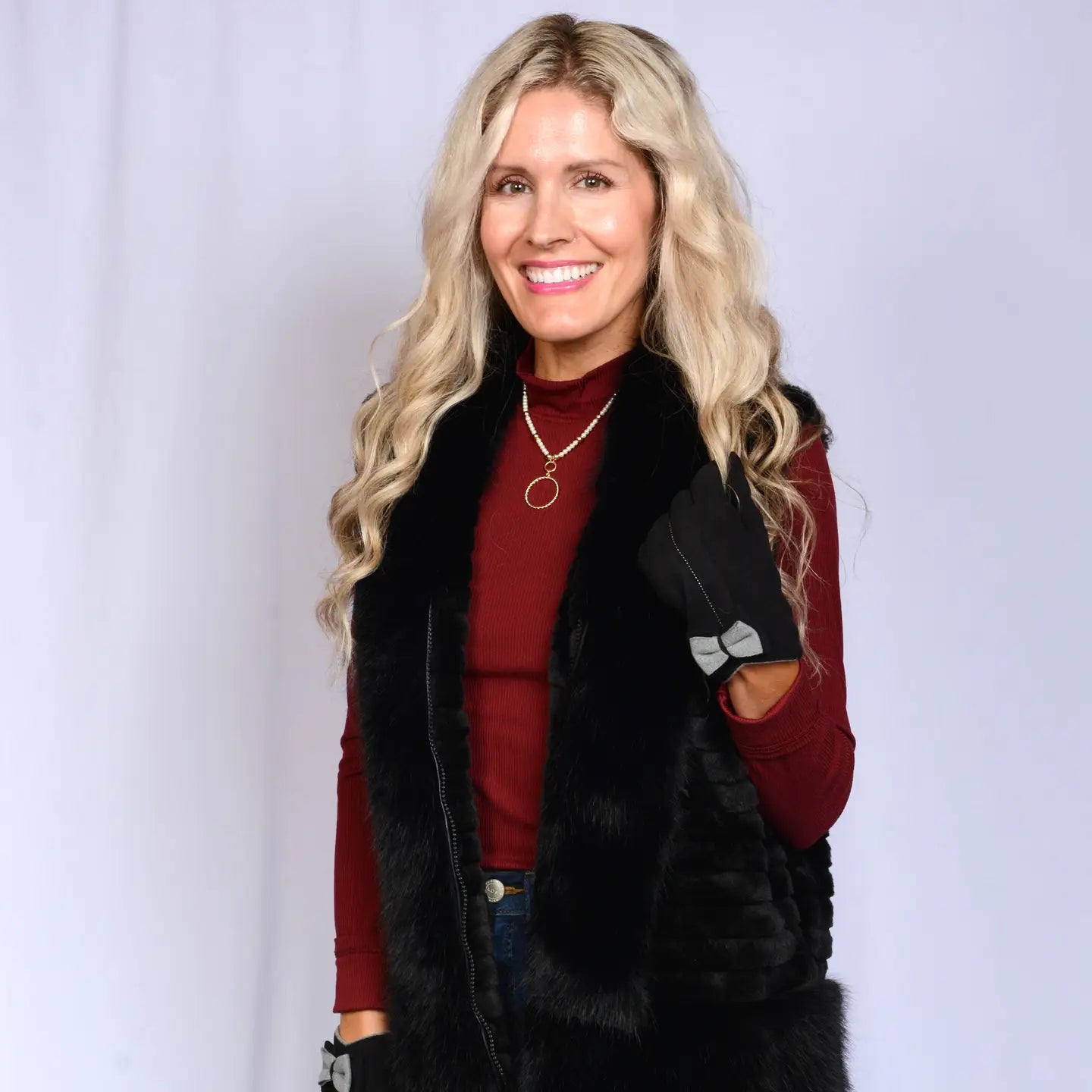 KADOU BOUTIQUE Two Tone with Bow Gloves — main product shot