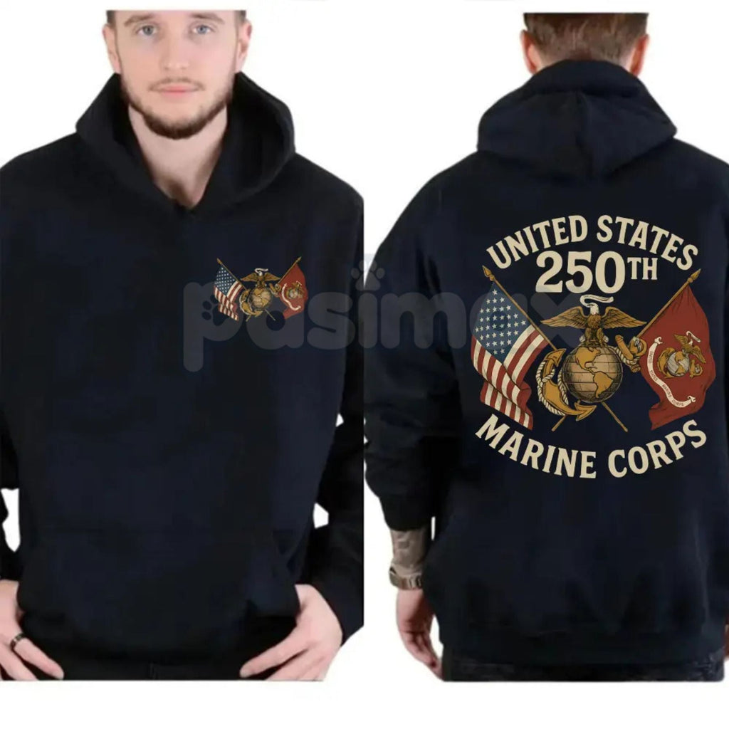 Pasimax USMC 250 Years Hoodie – United States Marine Corps Birthday Commemorative Pullover, Veteran & Active Duty Gear, Unise