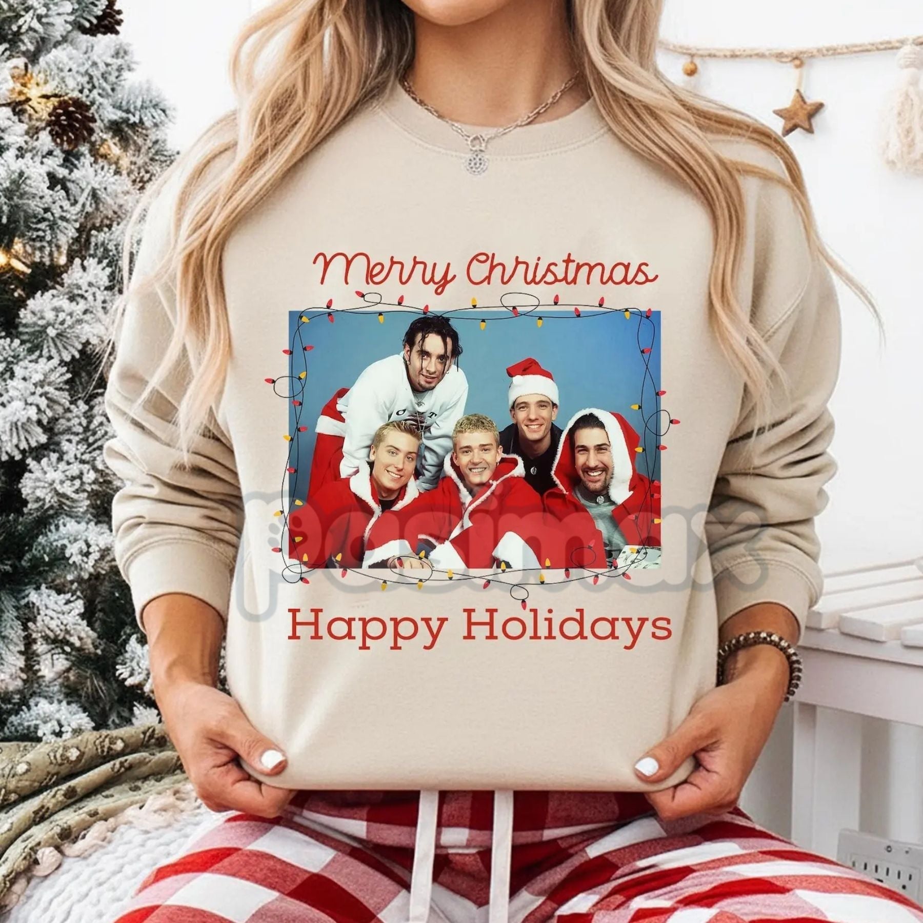 Pasimax Ugly NSYNC Christmas Sweatshirt | 90s Boy Band Holiday Jumper | Retro NSYNC Merry Christmas Crewneck | Tacky Pop Star