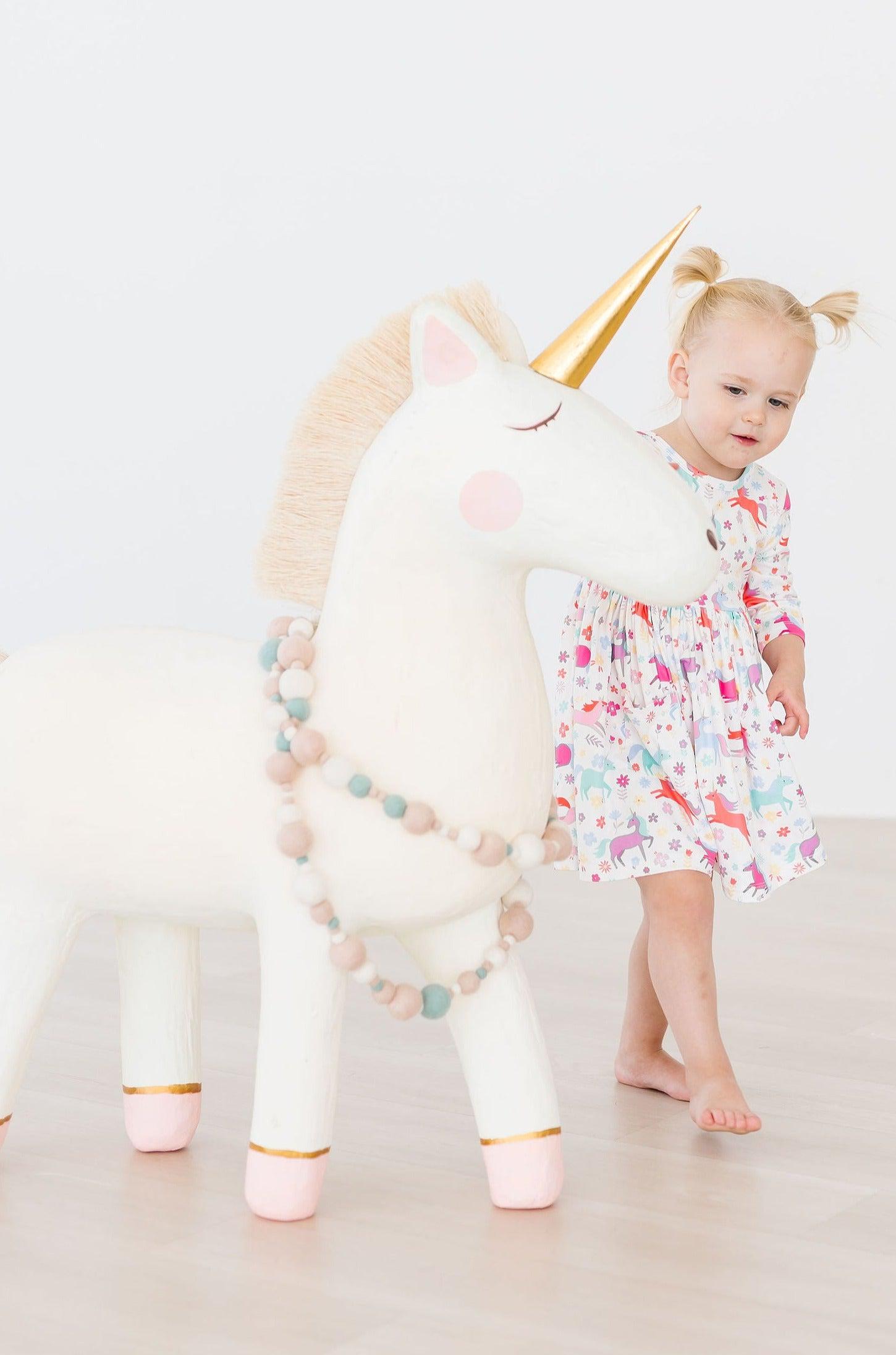 Mila & Rose ® Unicorn Wish 3/4 Sleeve Pocket Twirl Dress — main product shot