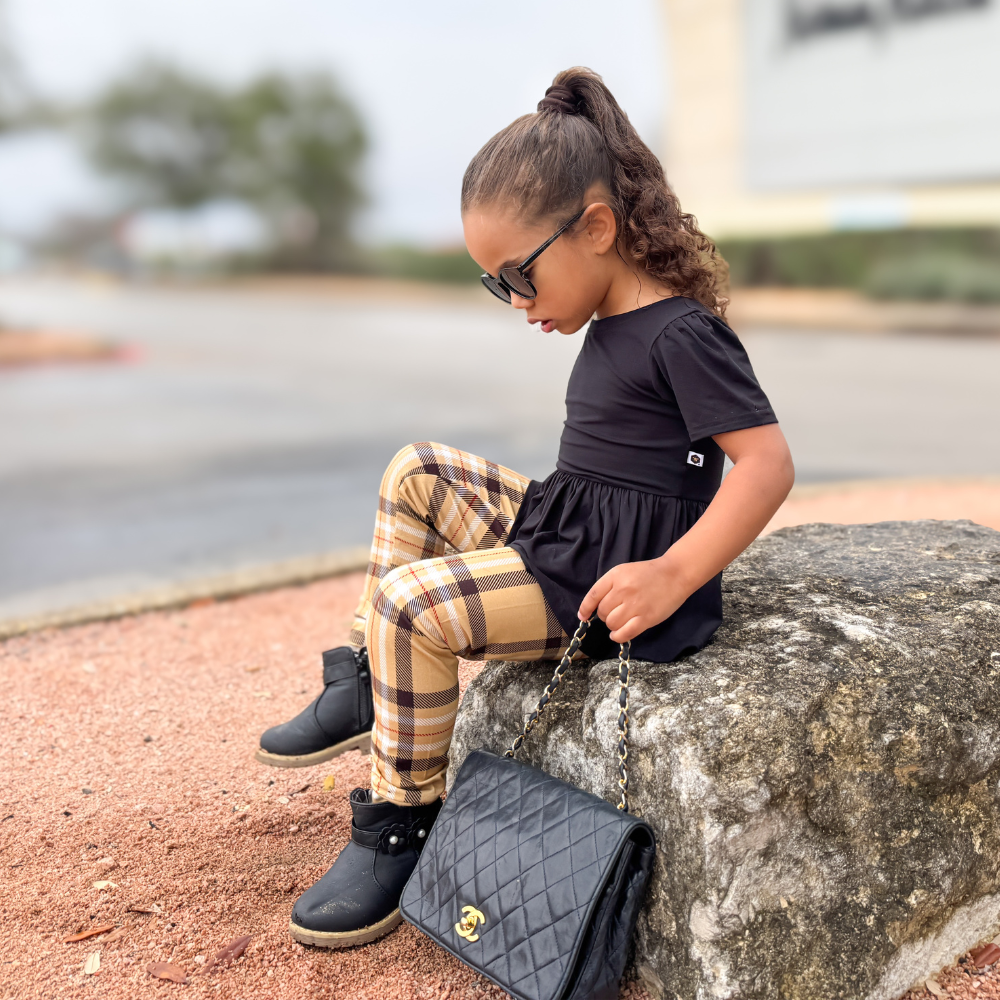 bumblitostore Bamboo Short Sleeve Peplum Top in Black — main product shot