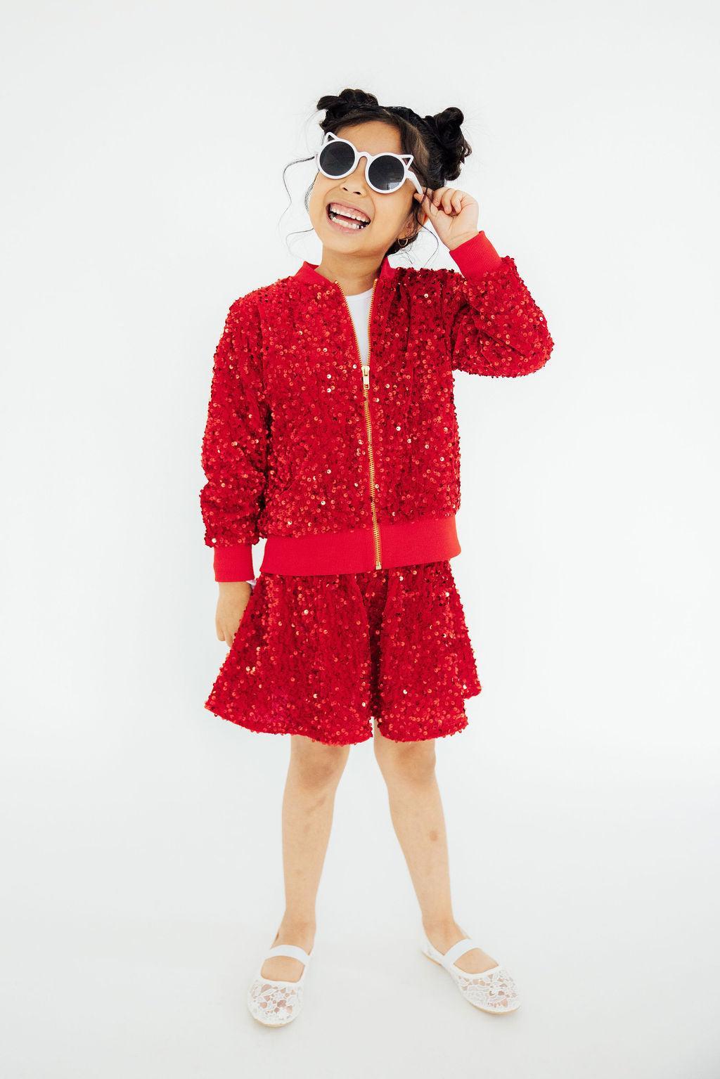 Mila & Rose ® Red Velvet Sequin Jacket — back view