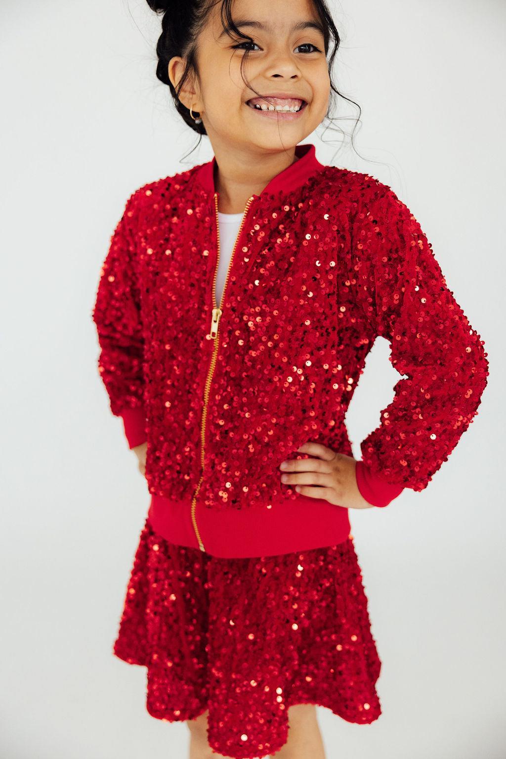 Mila & Rose ® Red Velvet Sequin Jacket — side view