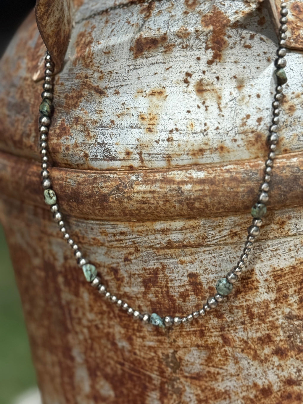 Wild Junkie Silver Beads Turquoise Flats Beaded Necklace — side view