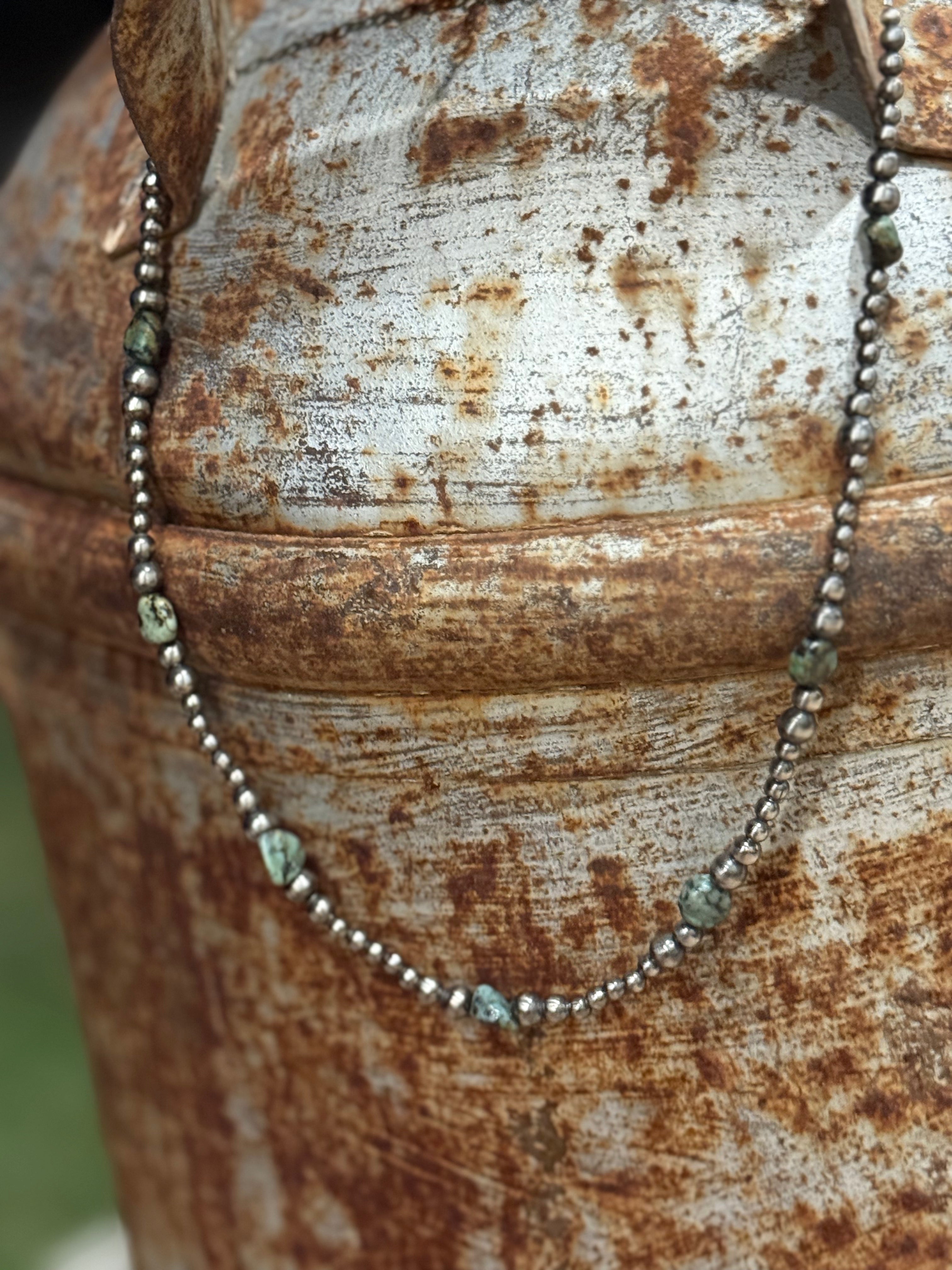Wild Junkie Sterling Silver Turquoise Flat Bead Necklace — side view