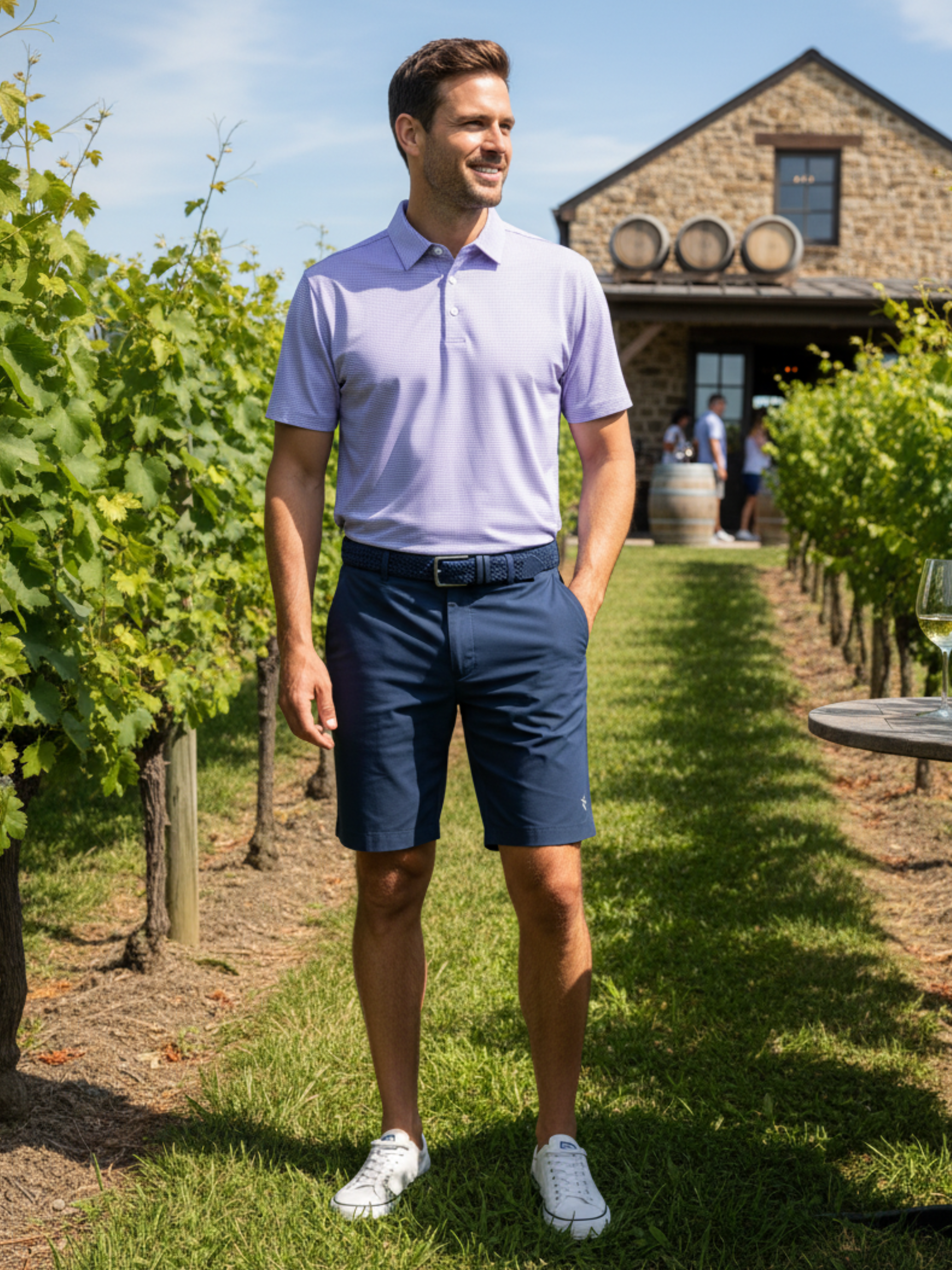 White Water Life Vineyard Polo — detail close-up