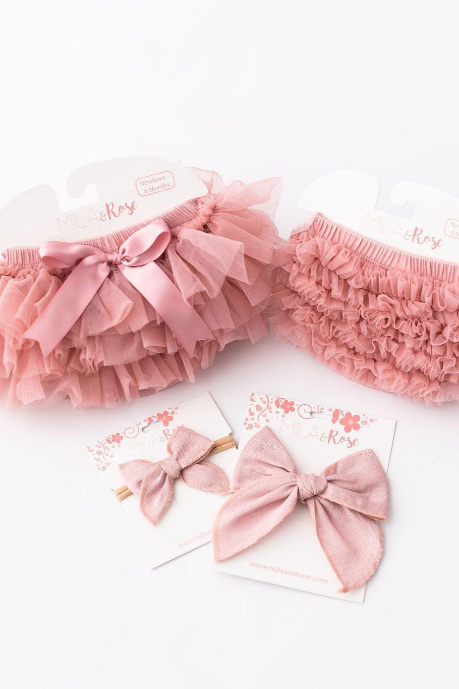 Mila & Rose ® Vintage Pink Ruffle Bum Bloomer — side view