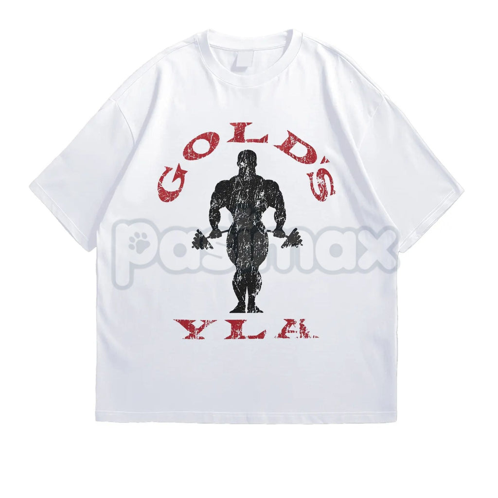 Pasimax Vintage Gold’s Gym Distressed T-Shirt - Retro Bodybuilding Muscle Beach Tee, Old School Weightlifting Heritage Shirt,