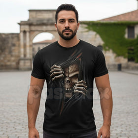 Vintage Skeleton Skull Graphic T-Shirt - Retro Biker Aesthetic Human Skull Tee, Premium 100% Cotton Distressed Streetwear Top, Desert Grunge Rock & Roll Apparel, Soft Lived-In Heavyweight Skeleton Shirt, Made in USA Hand-Drawn Graphic