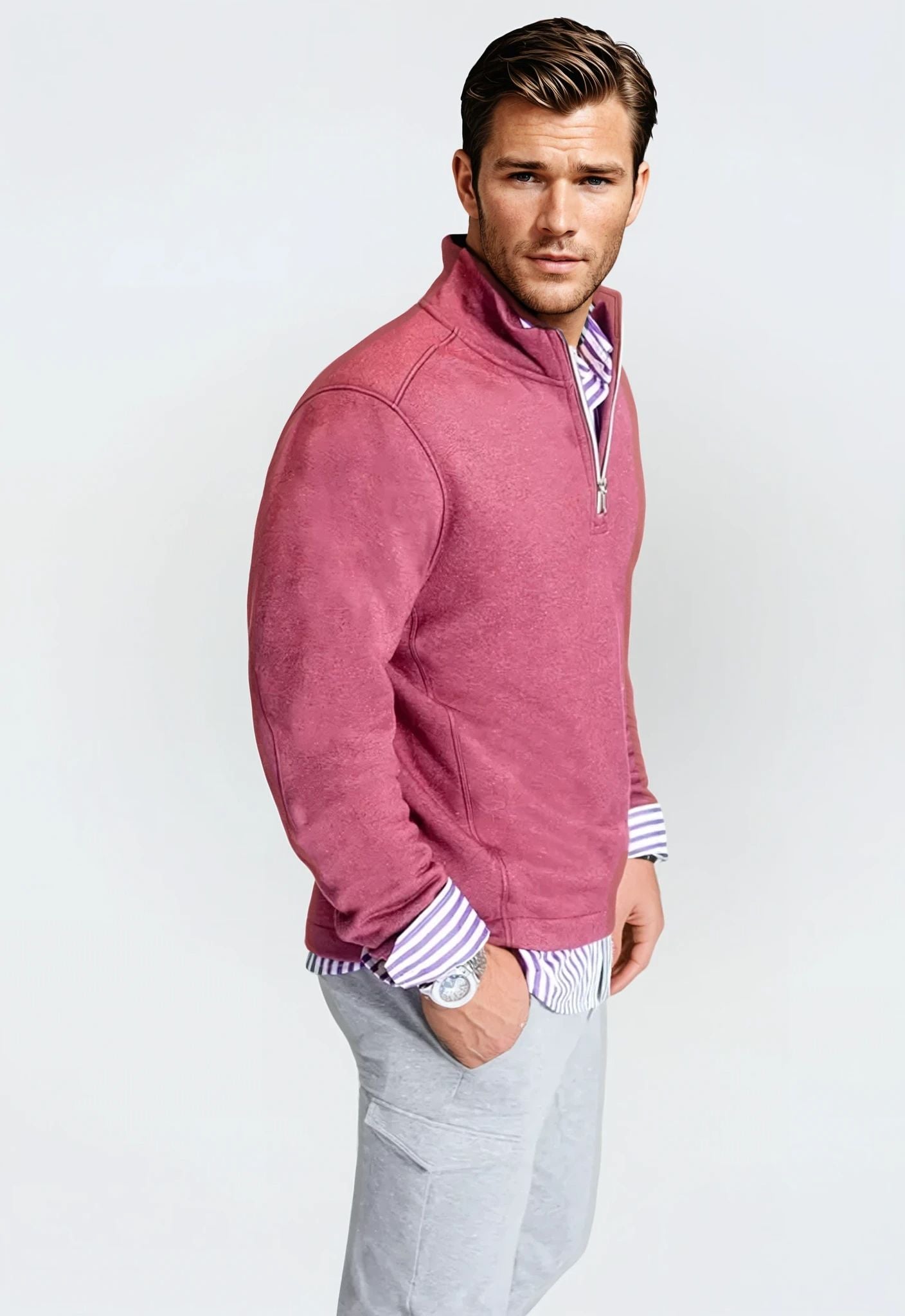 Buki Voey Quarter Zip Sweatshirt - Wine — side view