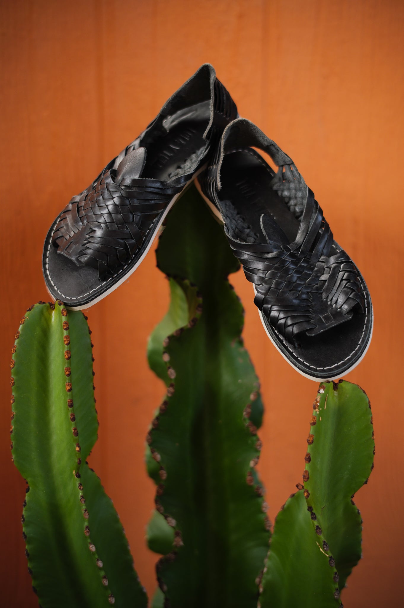 LOLA Y TULA Black Leather Pachuco Huarache — main product shot
