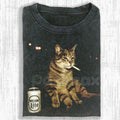 Pasimax Wacky Cat Printed Design Unisex Oversized T-Shirt – Vintage Washed Graphic Crew Neck Tee — main product shot