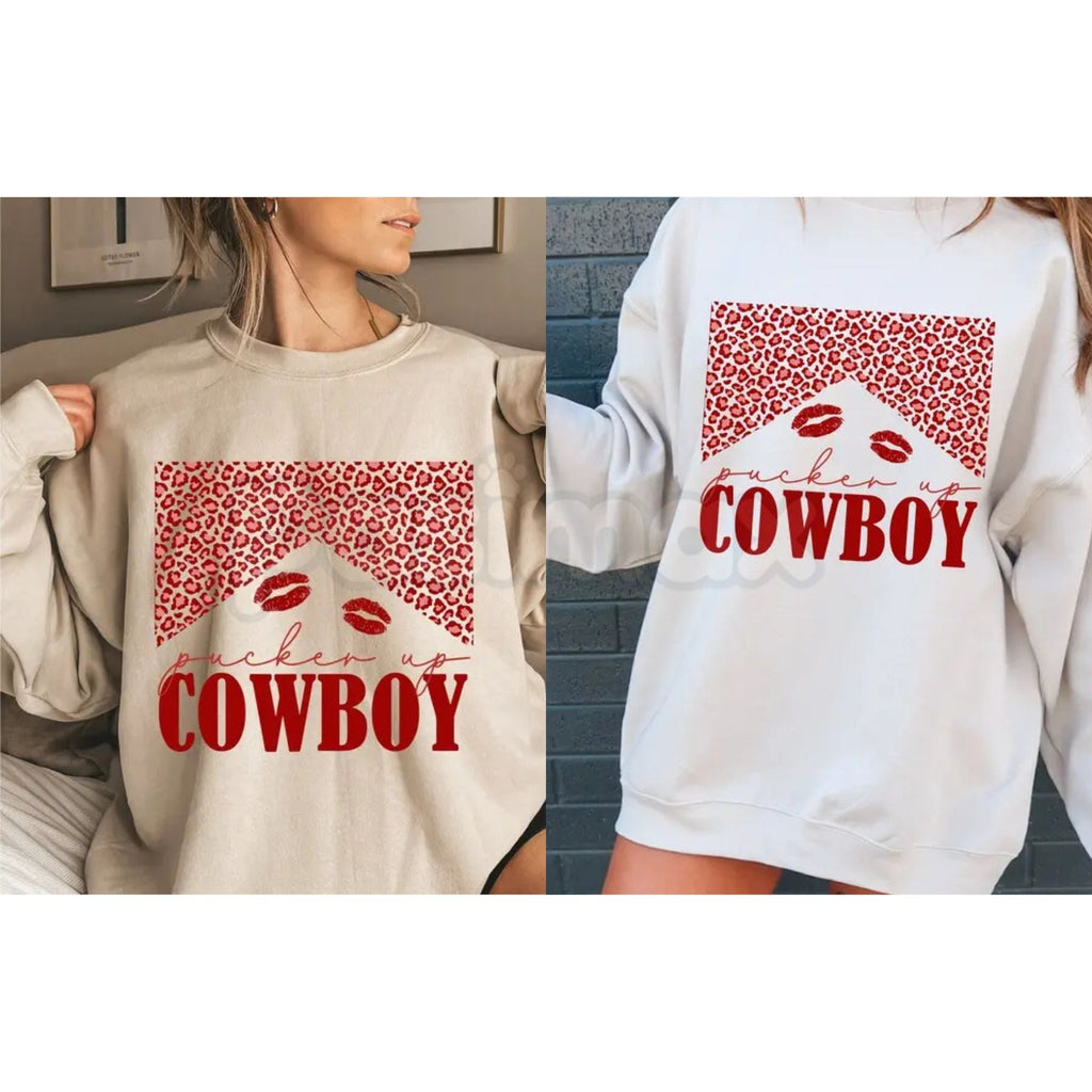 Pasimax Western Valentine Cowboy Sweatshirt | Retro Howdy Valentine Crewneck | Vintage Cowboy Boots Heart Shirt | Coastal Cow