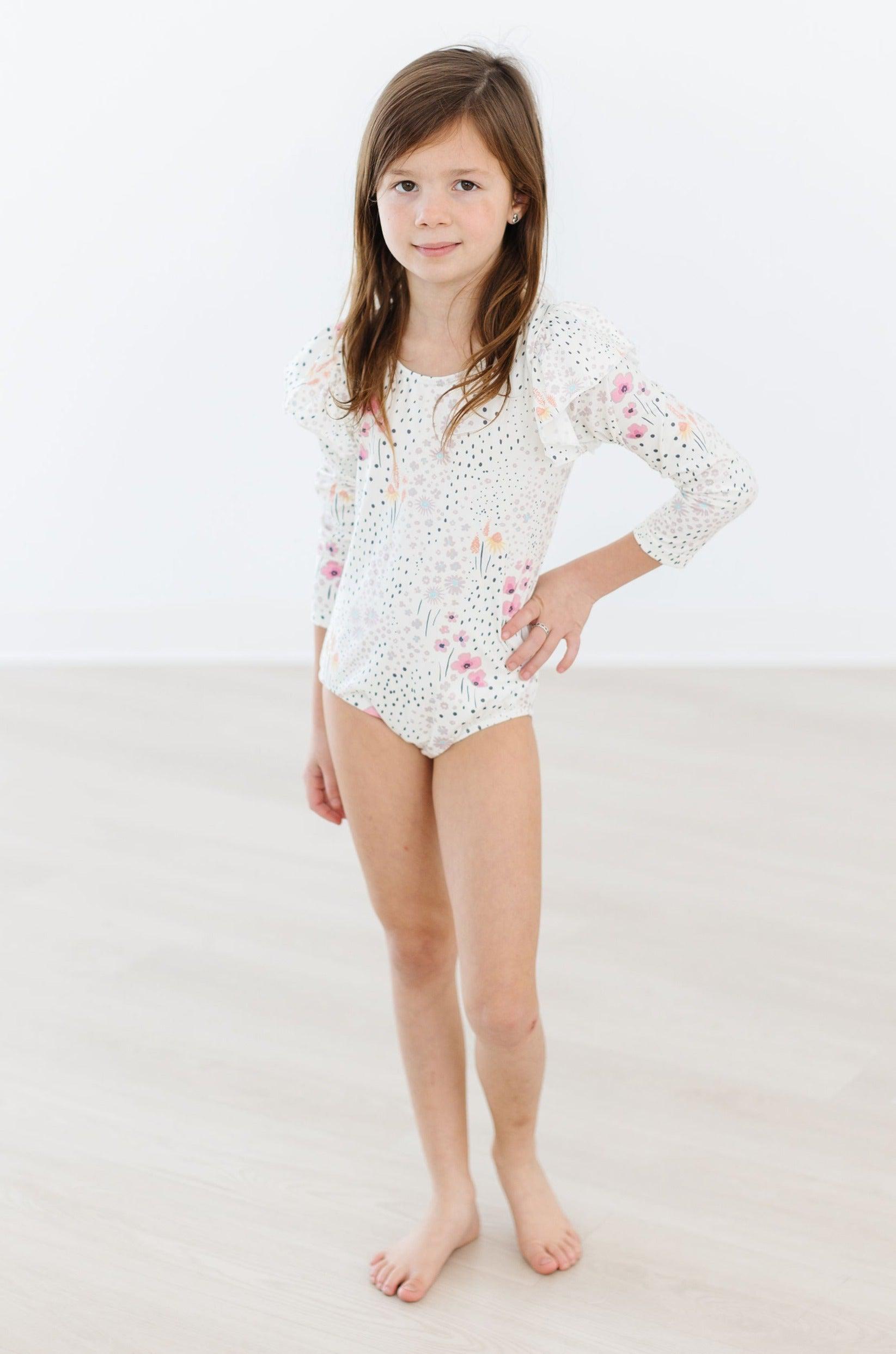 Mila & Rose ® Whimsical Wildflowers L/S Flutter Sleeve Leotard — side view