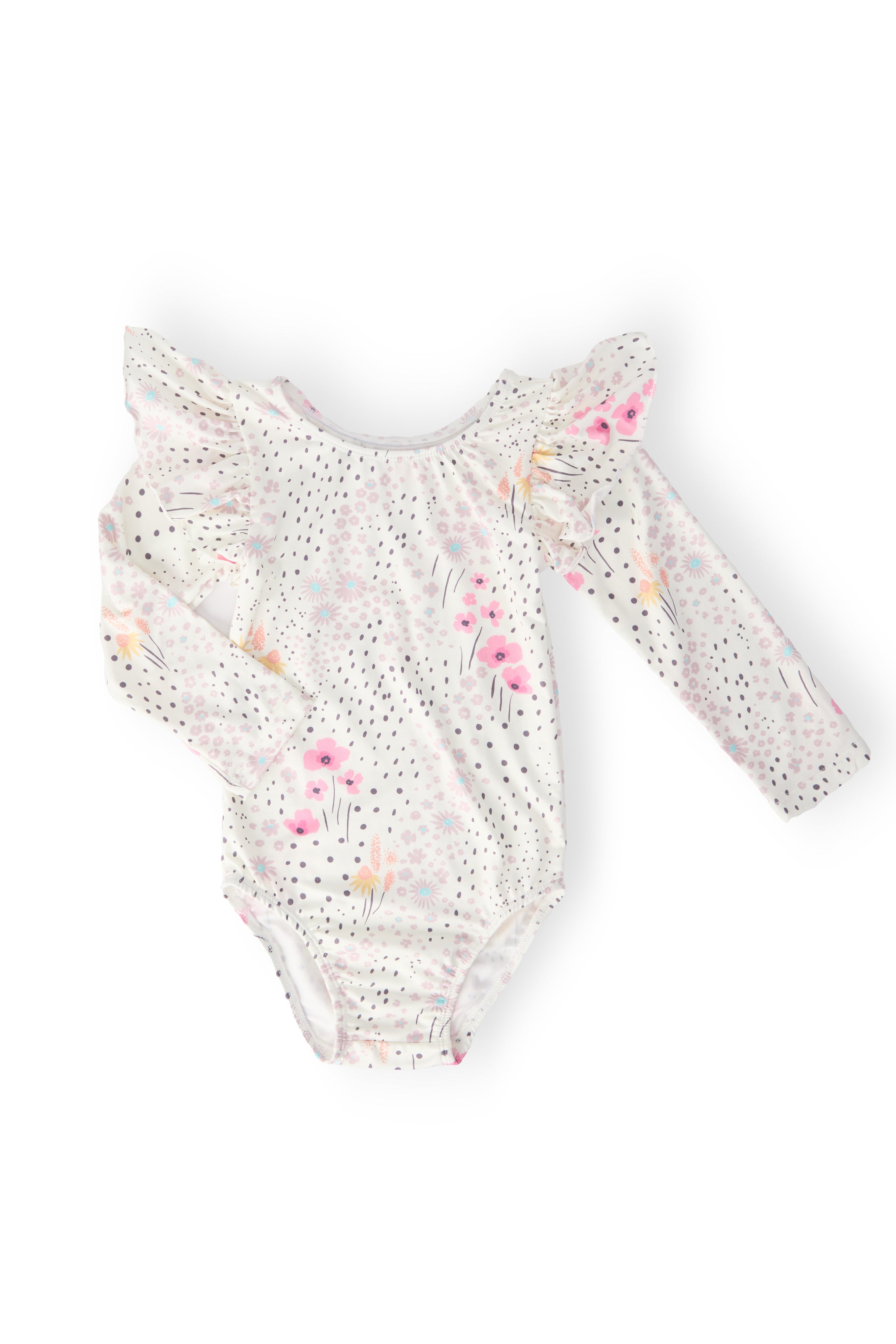 Mila & Rose ® Whimsical Wildflowers L/S Flutter Sleeve Leotard — main product shot