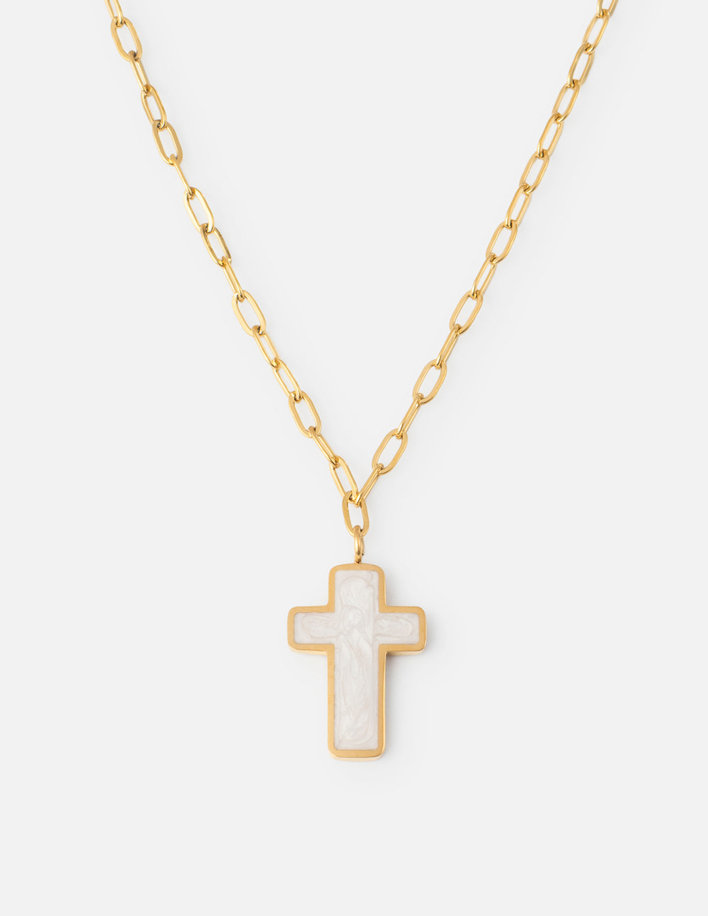 Elevated Faith White Enamel Cross Necklace — main product shot
