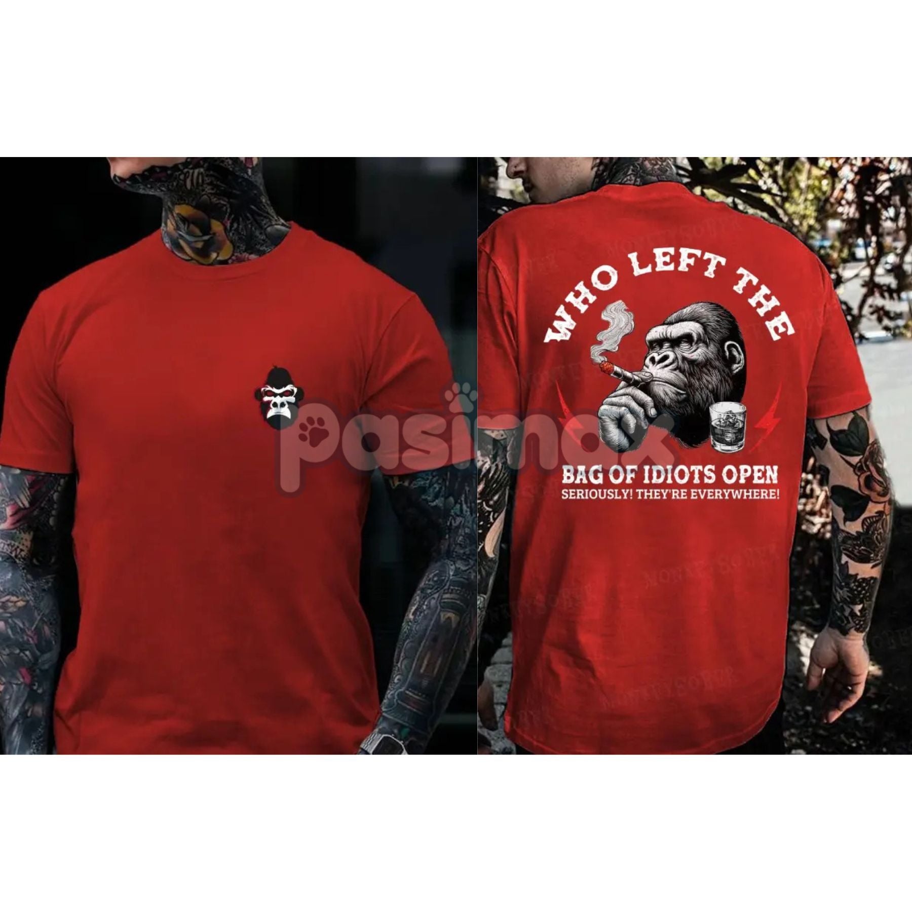 Pasimax "Who Left The Bag Of Idiots Open" Funny T-Shirt — main product shot
