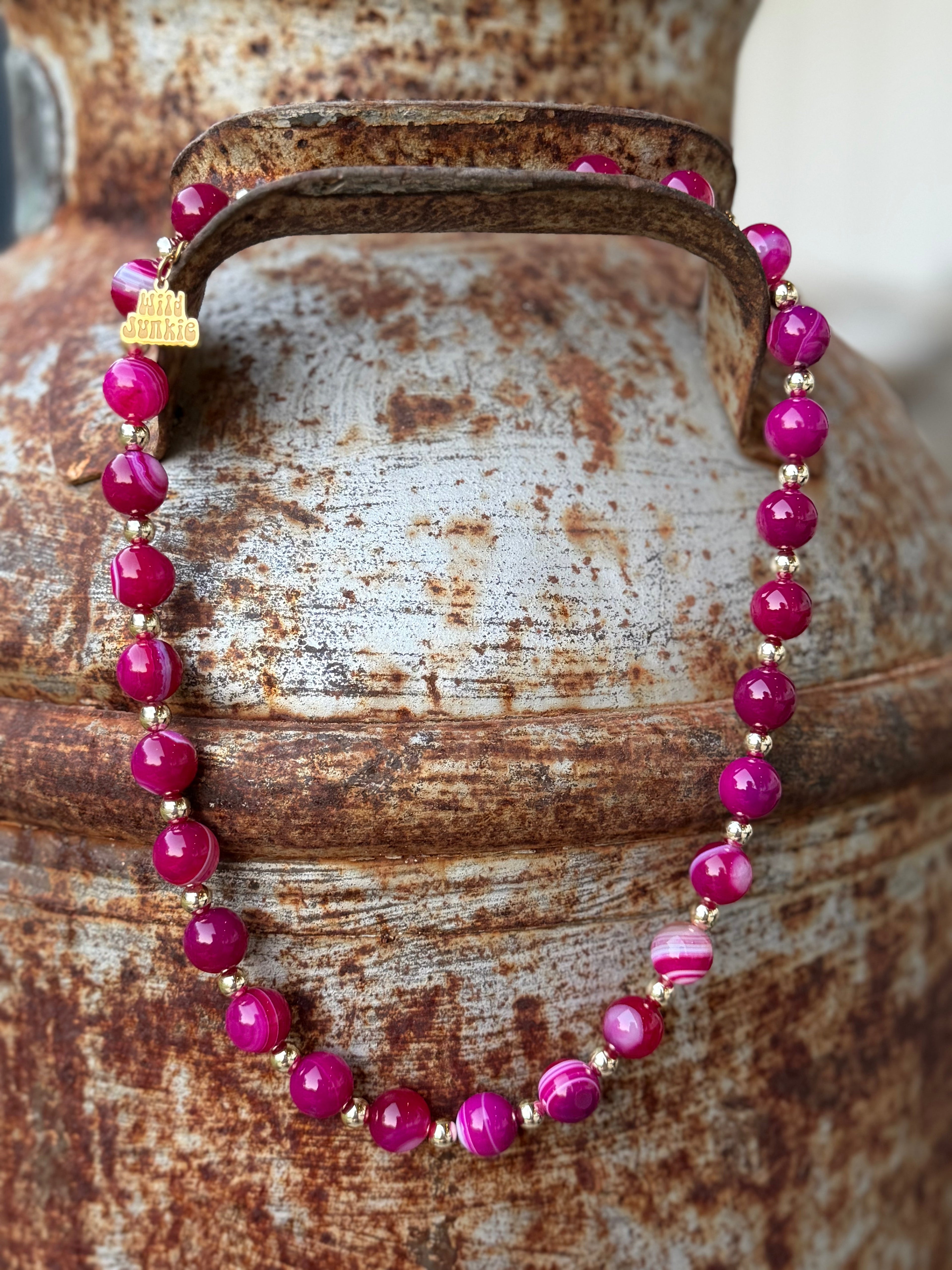 Wild Junkie Gold Wild Rose Agate Beaded Necklace — main product shot