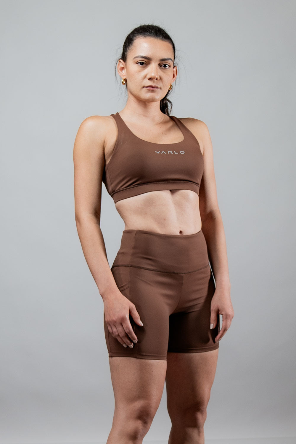 Varlo Women's SOHO Fitness Shorts 5" (City Mocha) — detail shot 9