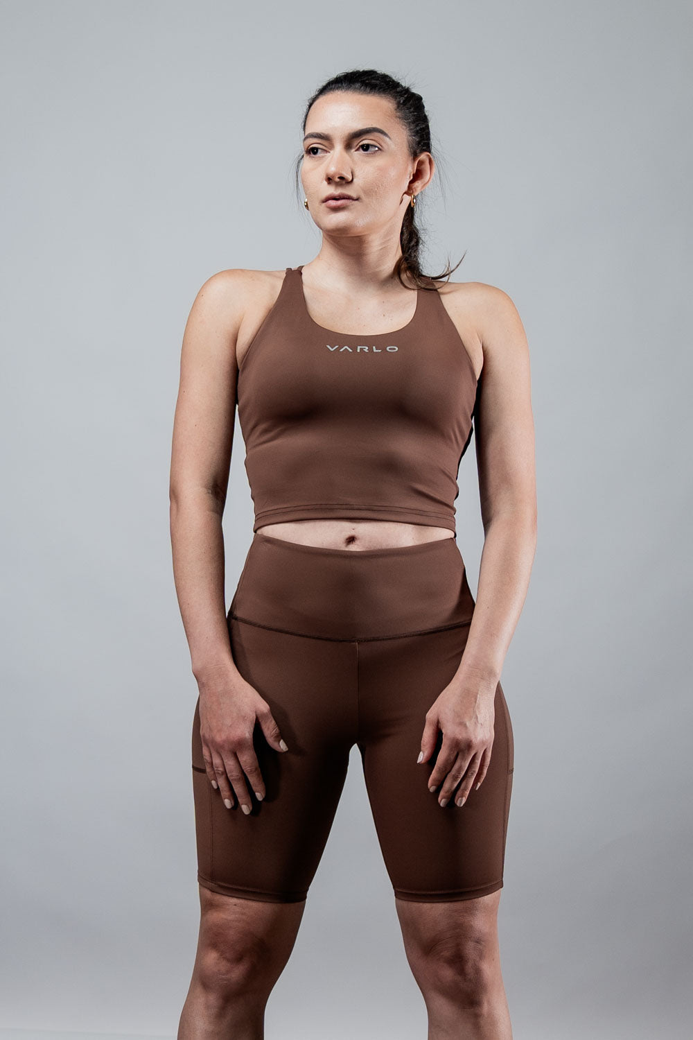 Varlo Varlo Women's SOHO Fitness Shorts 8" (City Mocha) — fabric or material detail
