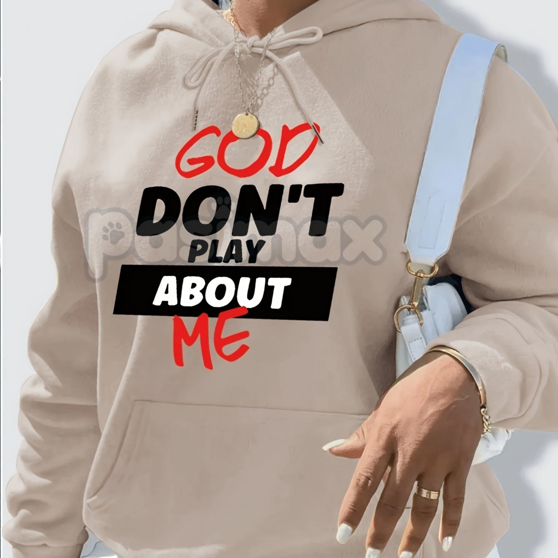 Pasimax Women's Front Slogan Letter Print Hooded Sweatshirt – Casual Graphic Pullover, Trendy Statement Hoodie — main product