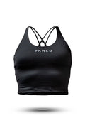 Varlo Women's SOHO Cross Back Crop Tank (Black) — main product shot