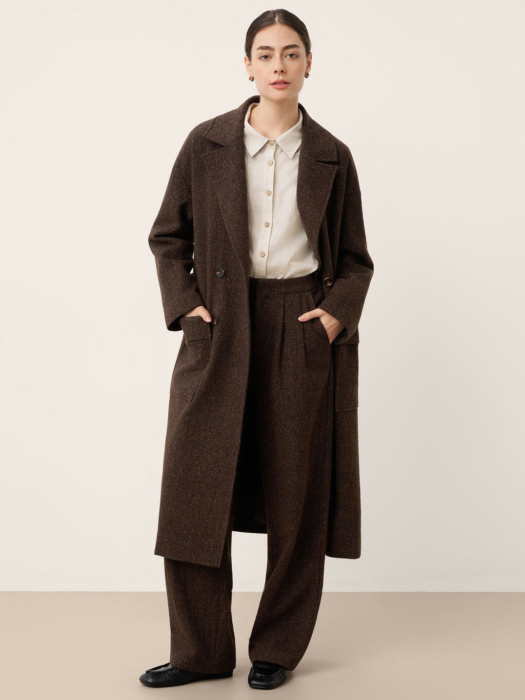LINTICO Wool Silk Double-Breasted Lapel Coat SAPPHIRE — main product shot