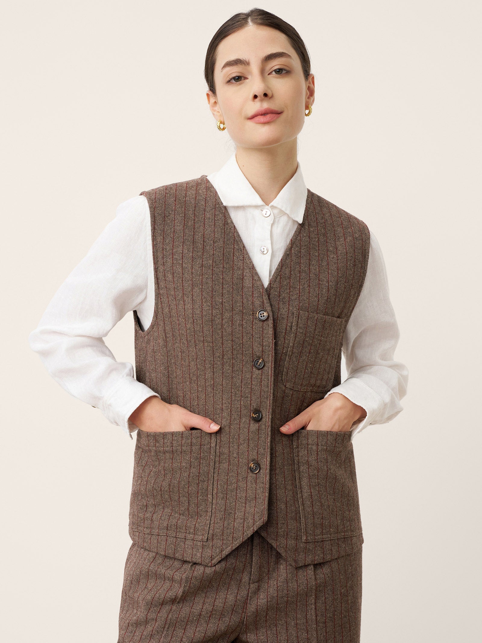 LINTICO LINTICO Wool Striped V-Neck Button-Detail Vest ELUNED — main product shot
