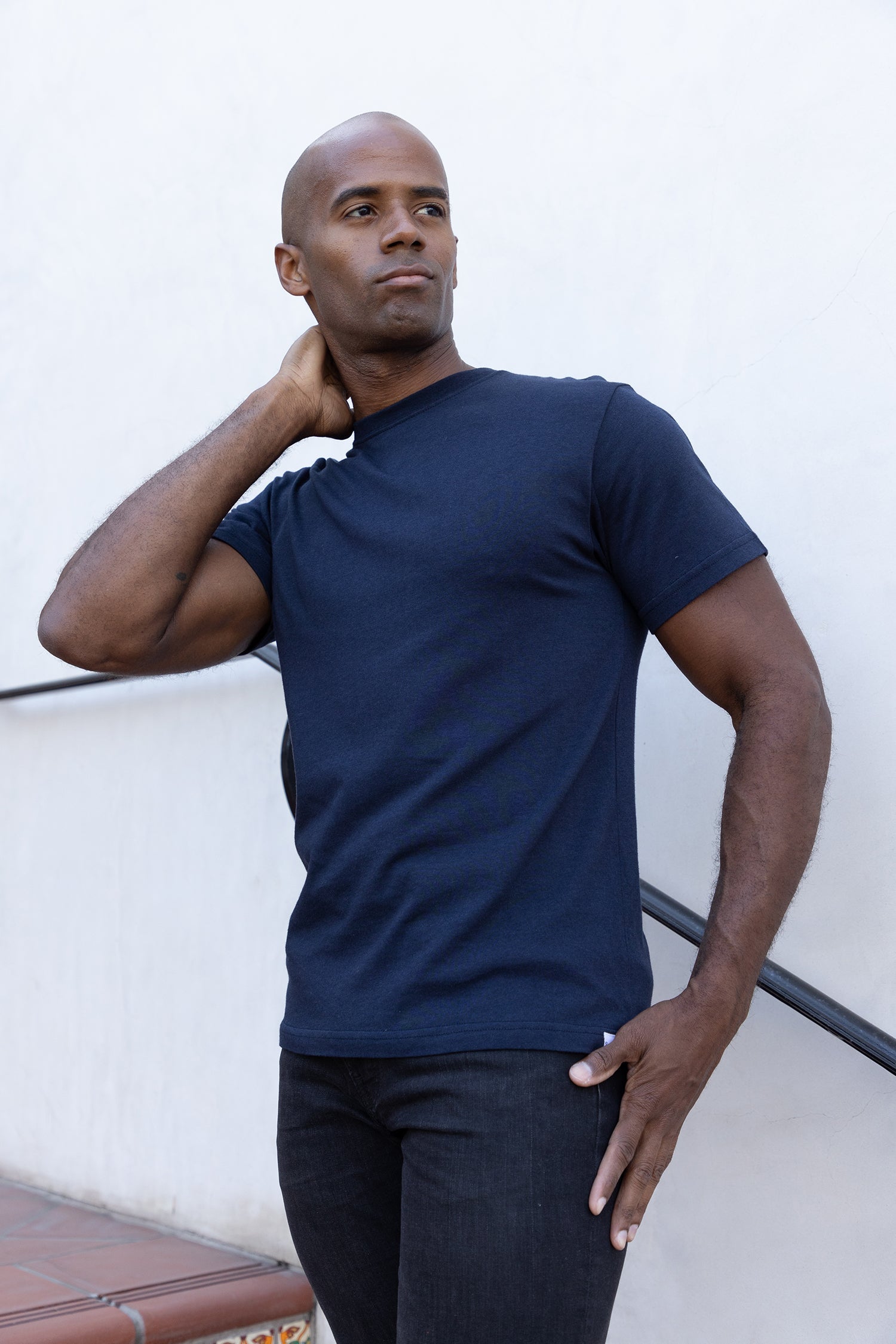 Spun Bamboo Men's Bamboo Viscose/Organic Cotton Short Sleeve Contrast Stitch T-Shirt — in-use photo
