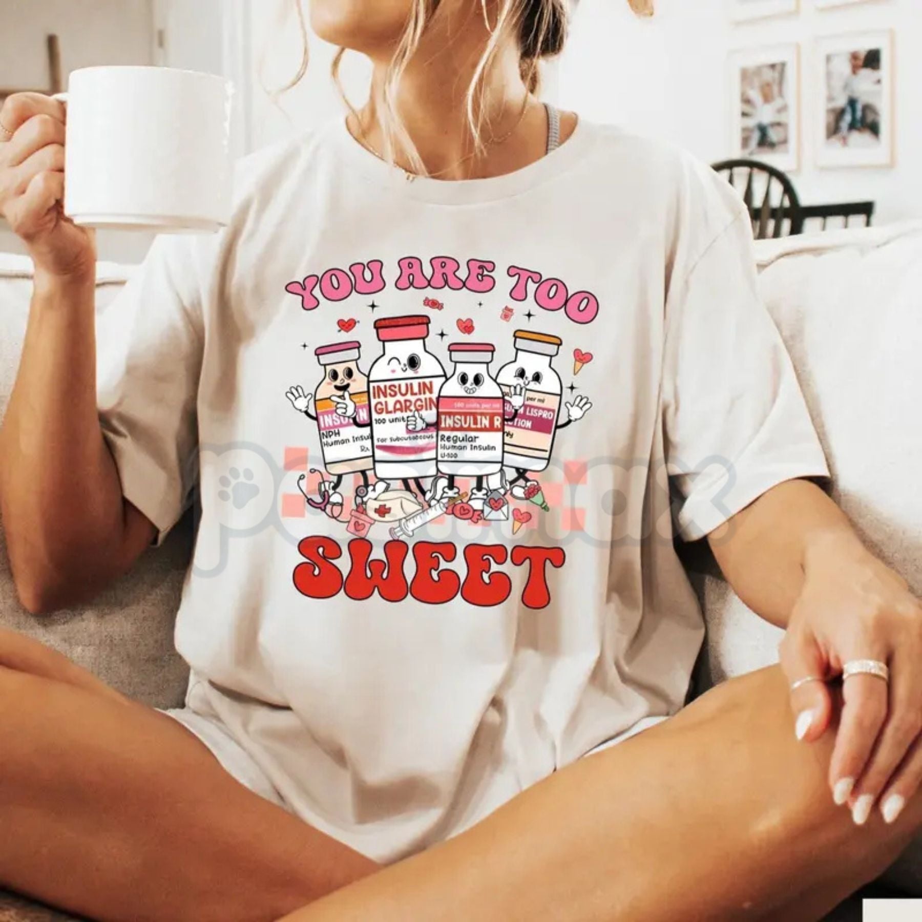Pasimax "You Are Too Sweet" Nurse Valentine T-Shirt - Funny Nursing Valentine's Day Tee, Cute Healthcare Worker Gift, Heart &