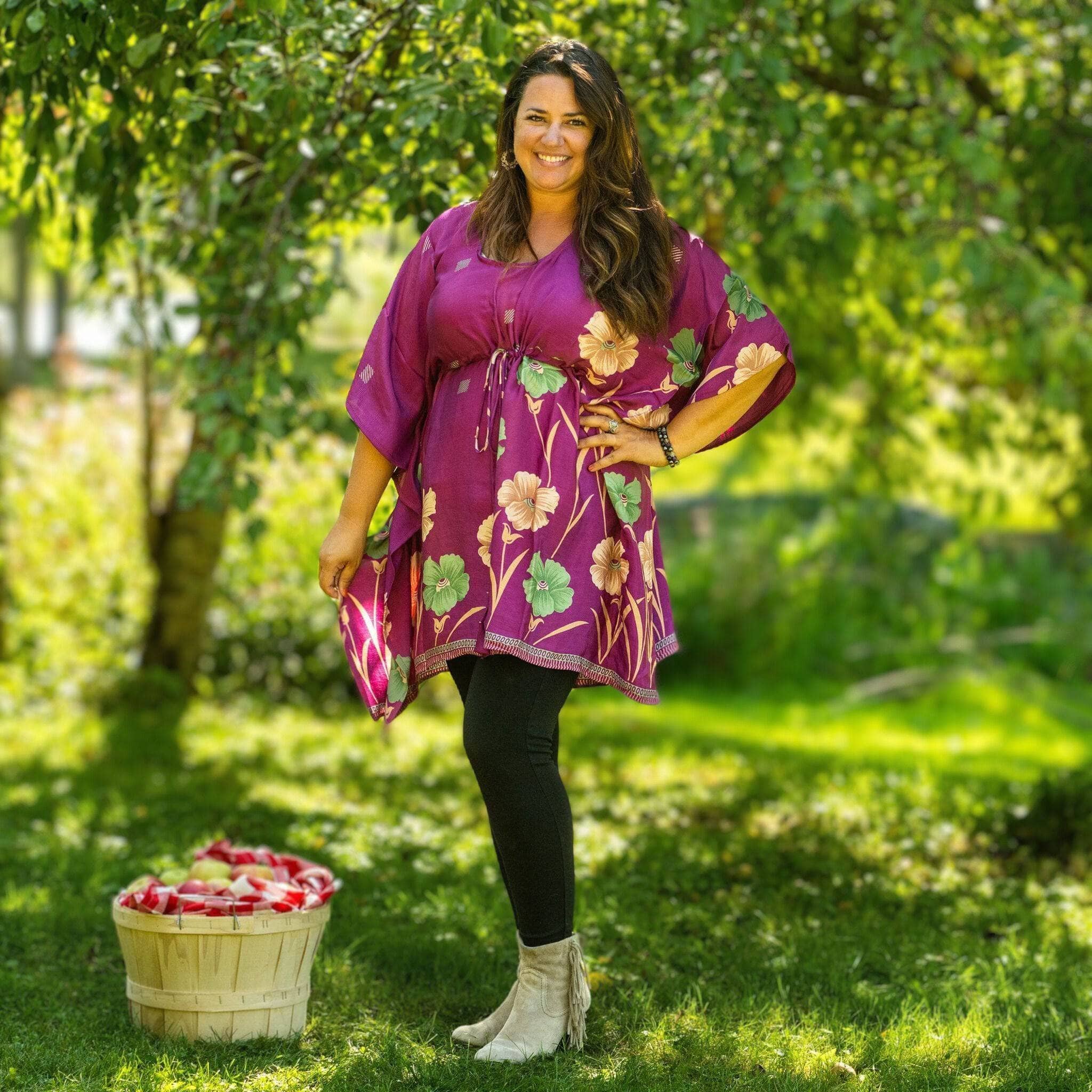 Darn Good Yarn Surplus Aanya Adjustable Short Kaftan — Darn Good Yarn branding close-up