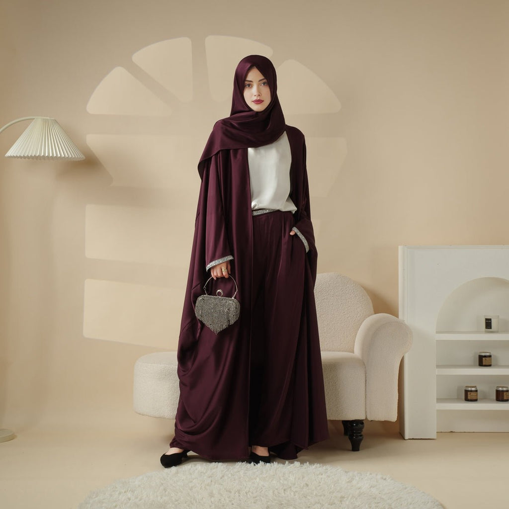 Mariam's Collection Abaya With Satin Shirt And Rhinestone Trousers | 4-Piece Set Abaya (MOA060) — construction detail