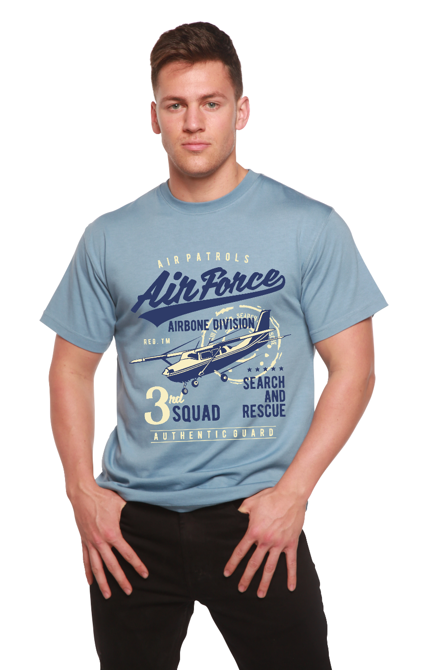 Spun Bamboo Air Force Men's Bamboo Viscose/Organic Cotton Short Sleeve Graphic T-Shirt — product on model