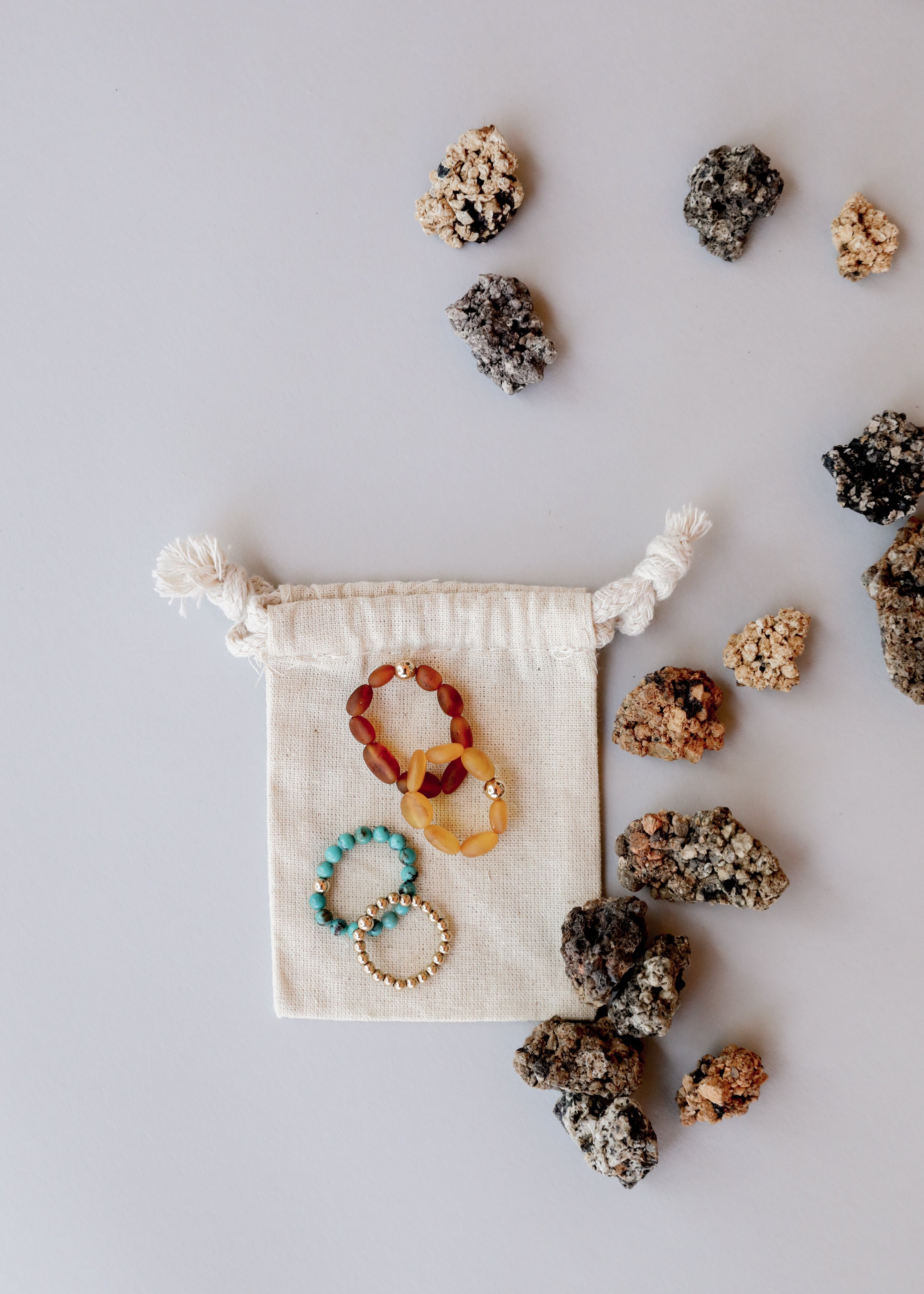 CanyonLeaf Raw Cognac Baltic Amber + 14K Gold Filled Beaded Ring Stack — alternative angle