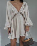 Fashionable V-neck Lantern Sleeve Dress for Women