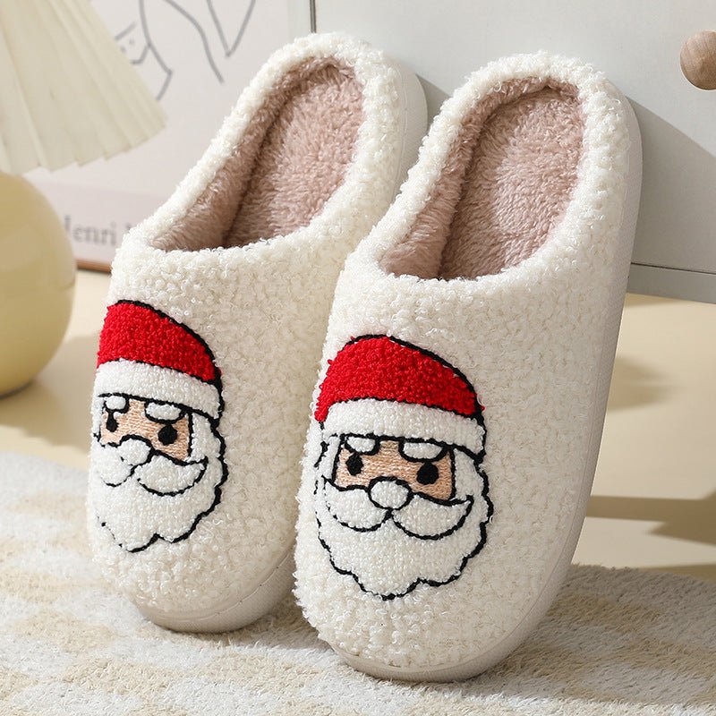 Santa Claus Cartoon Cotton Slippers - Warm Winter Furry Shoes for Couples