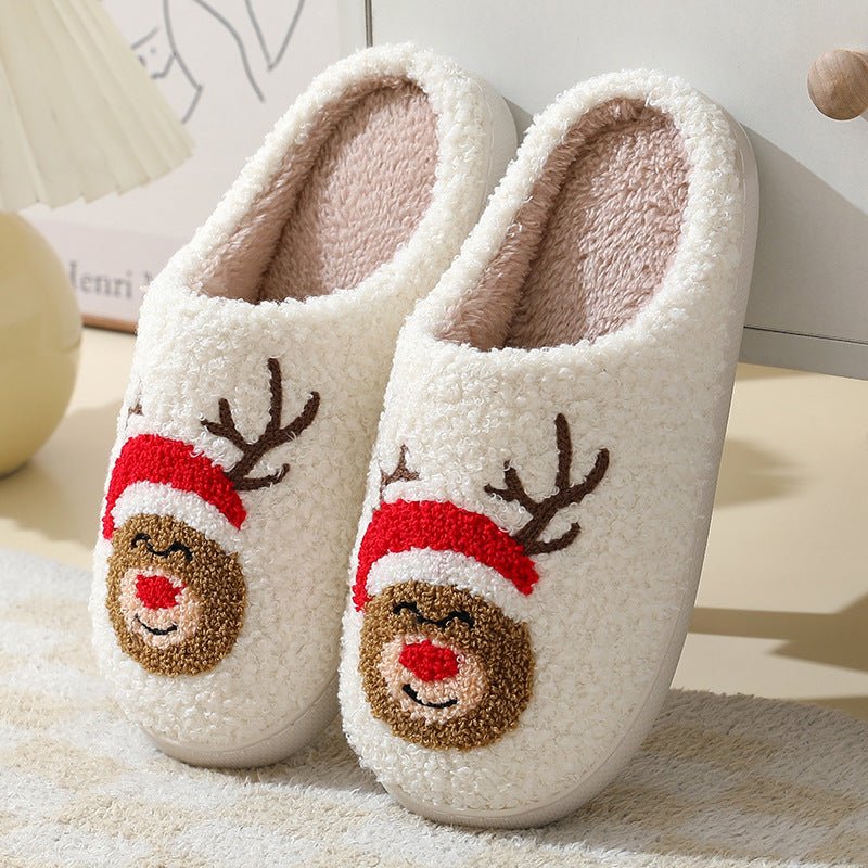 Santa Claus Cartoon Cotton Slippers - Warm Winter Furry Shoes for Couples
