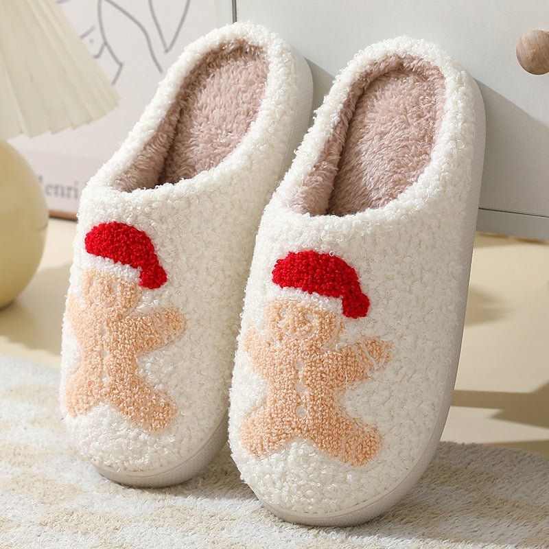 Santa Claus Cartoon Cotton Slippers - Warm Winter Furry Shoes for Couples