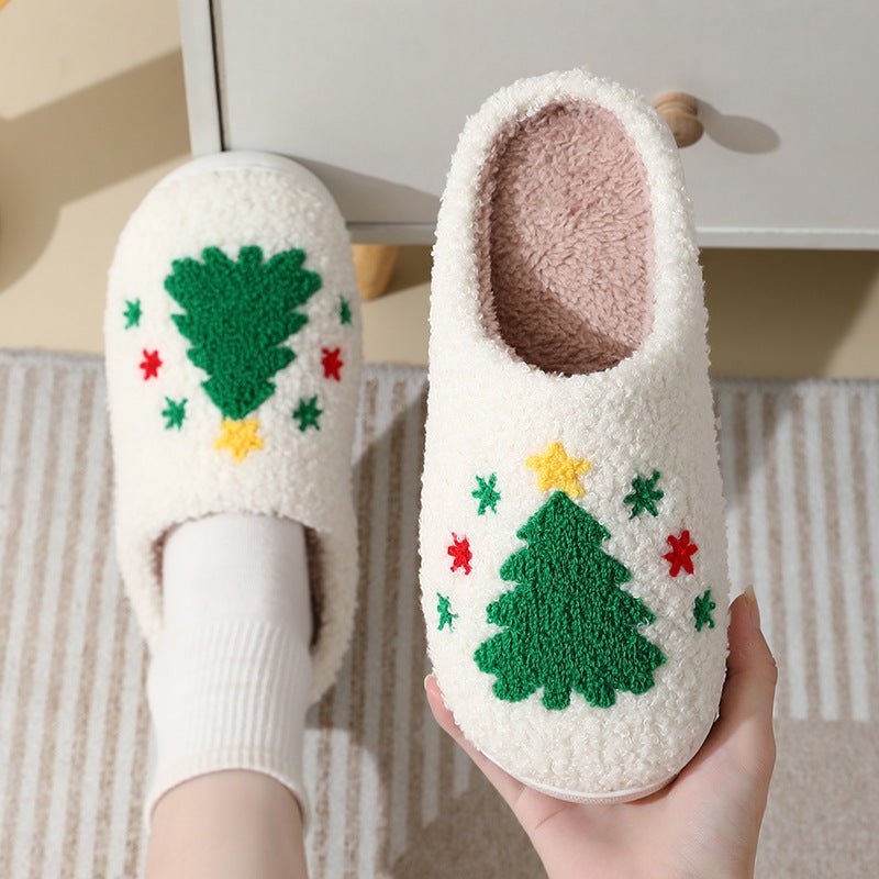 Santa Claus Cartoon Cotton Slippers - Warm Winter Furry Shoes for Couples