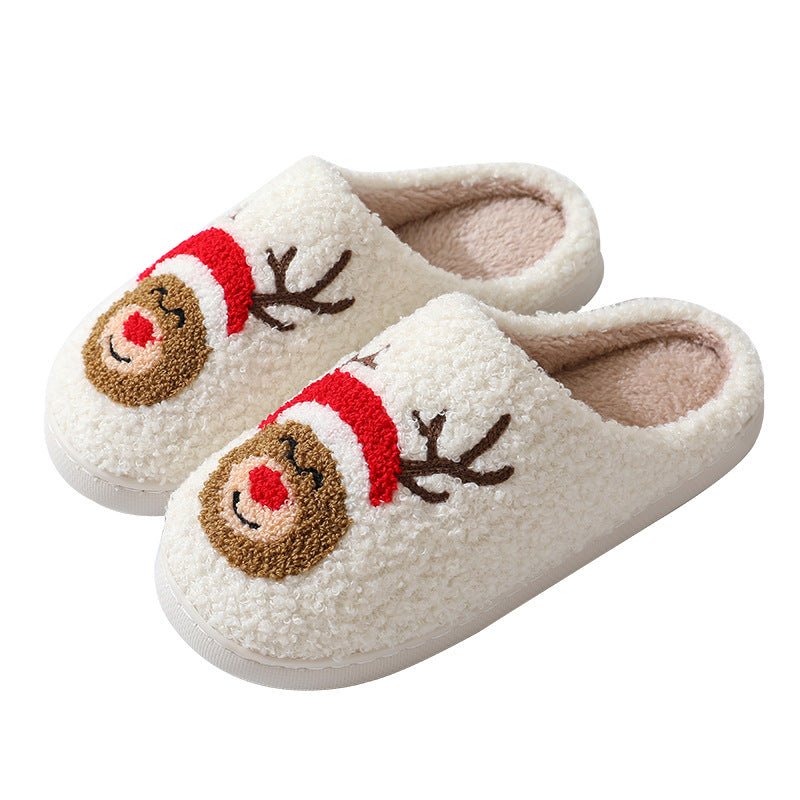 Santa Claus Cartoon Cotton Slippers - Warm Winter Furry Shoes for Couples
