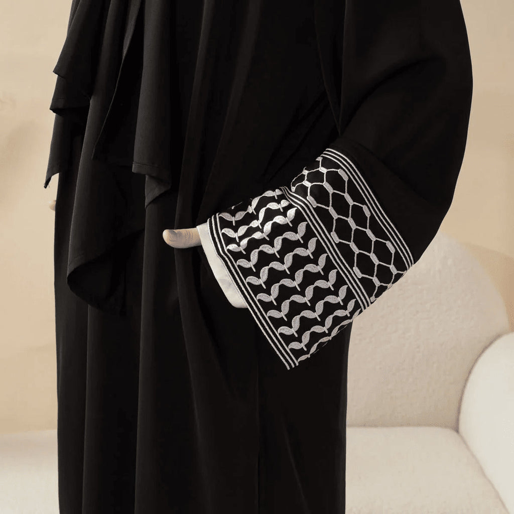 Archive Piece Keffiyeh-Embroidered Cuff Integrated Hijab Prayer Abaya - MP050 (Size Free Size Only)