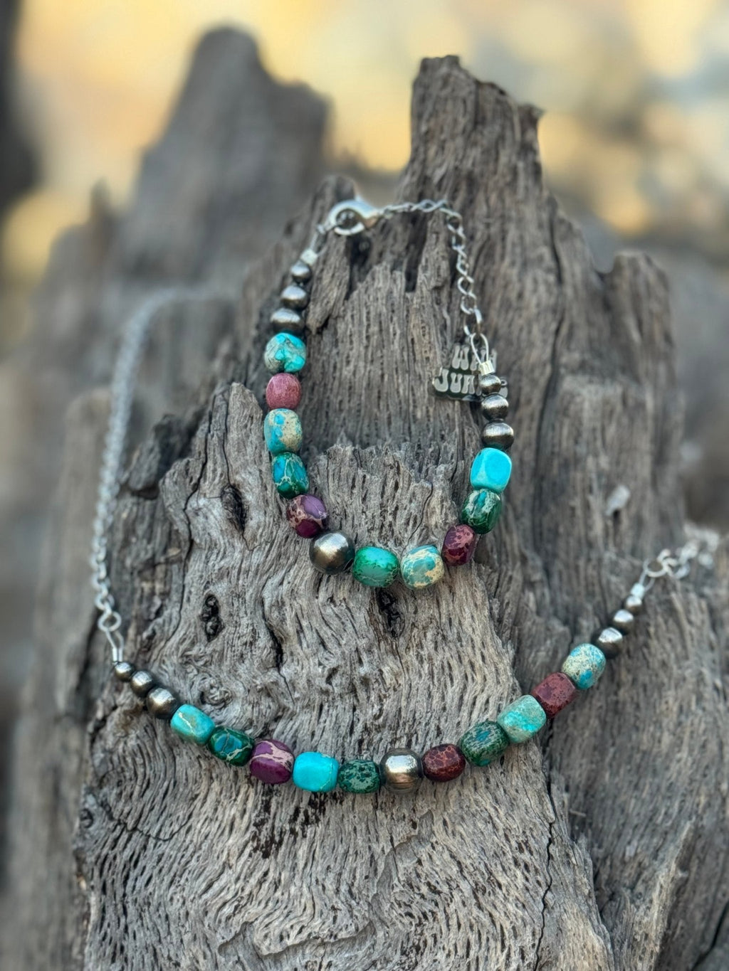 Wild Junkie Sterling Silver Jasper Turquoise Necklace — detail close-up