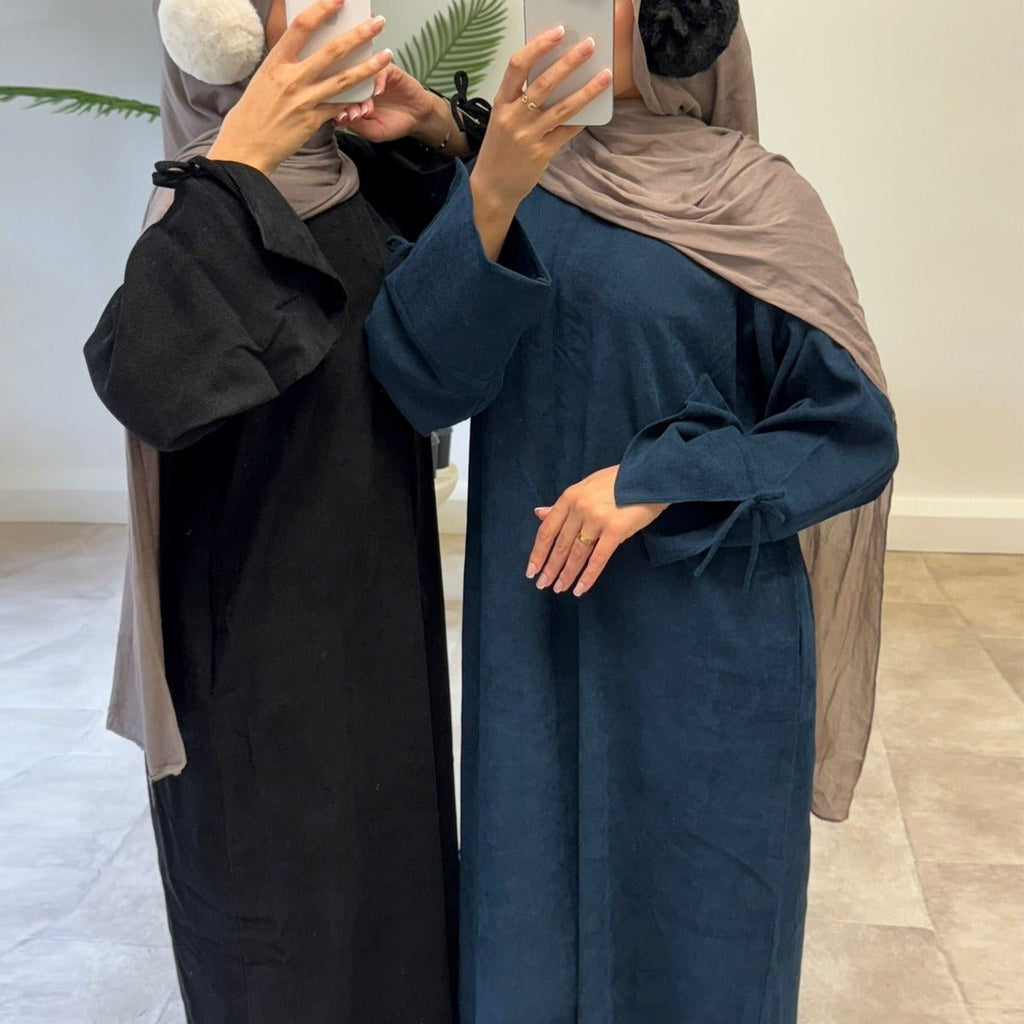 Autumn Bow-Sleeve Corduroy Abaya | Modest Muslim Women's Luxury Wear(MA248)