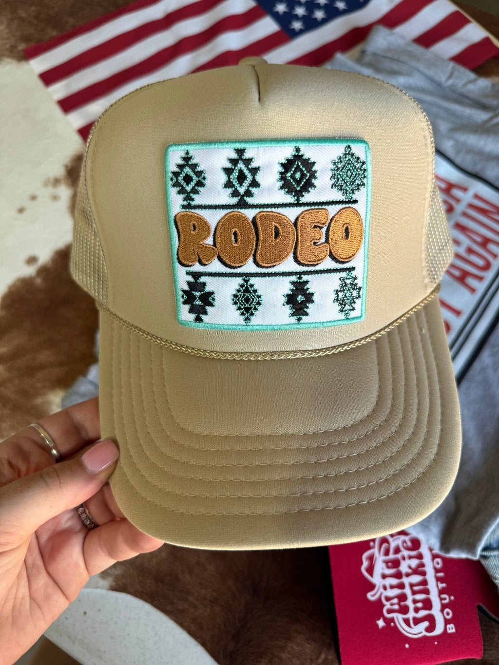 Wild Junkie Aztec Rodeo Patch Trucker Hat — main product shot