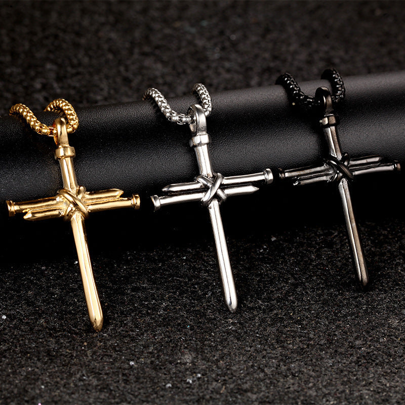 SORI STYLE Men’s Steel Cross Pendant Necklace — main product shot