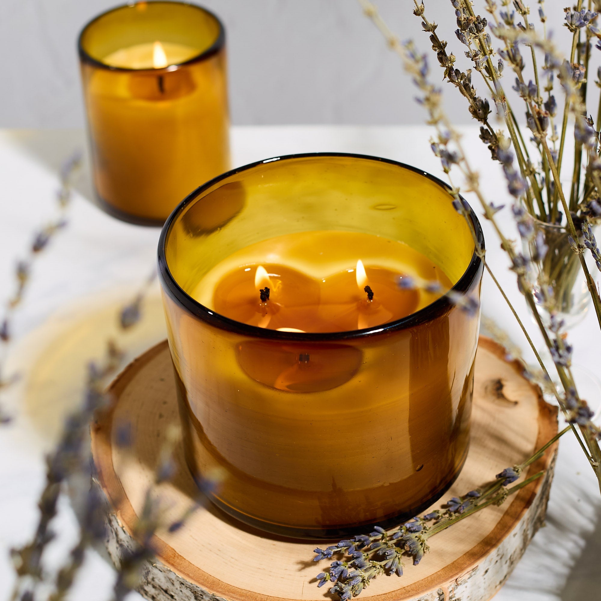 Bluecorn Candles Pure Beeswax Candle in Blown Glass — detail and construction