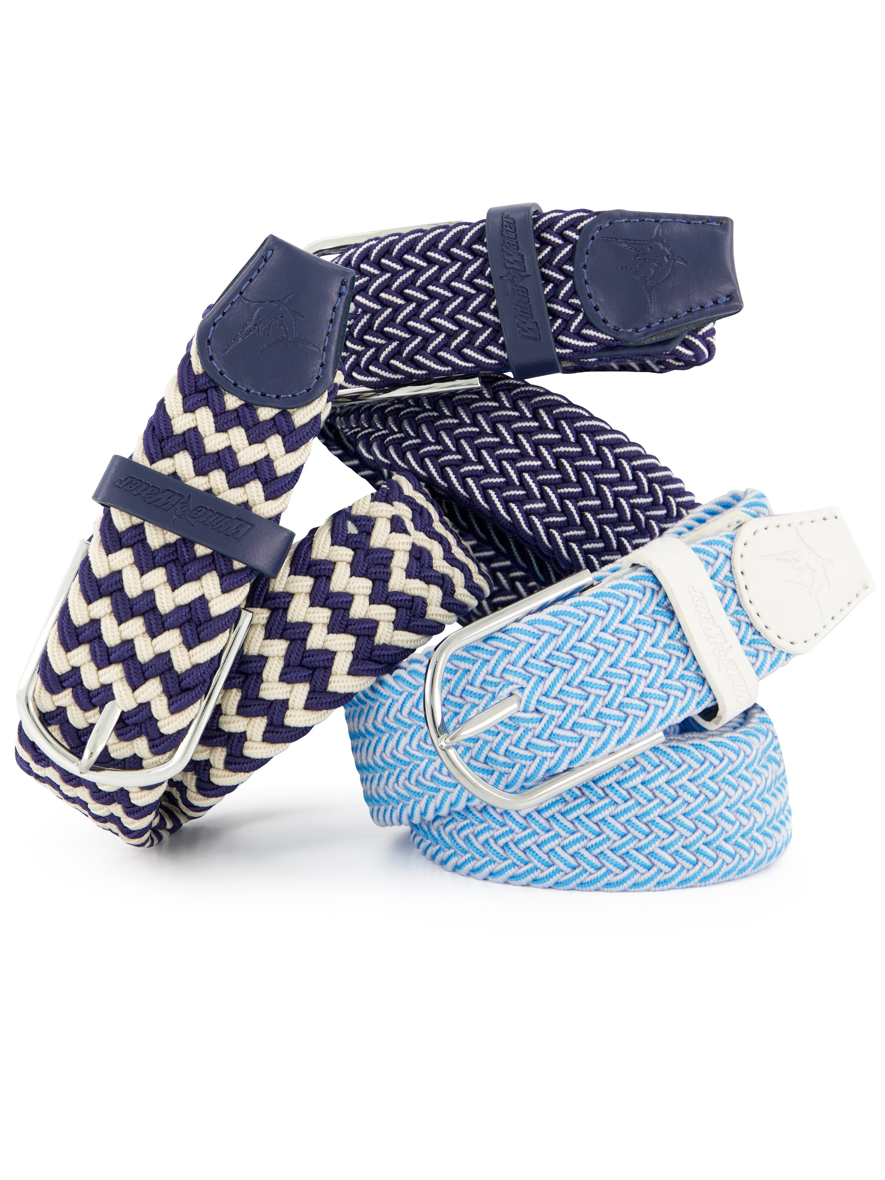 White Water Life Waterline Braided Belt — White Water Life branding close-up