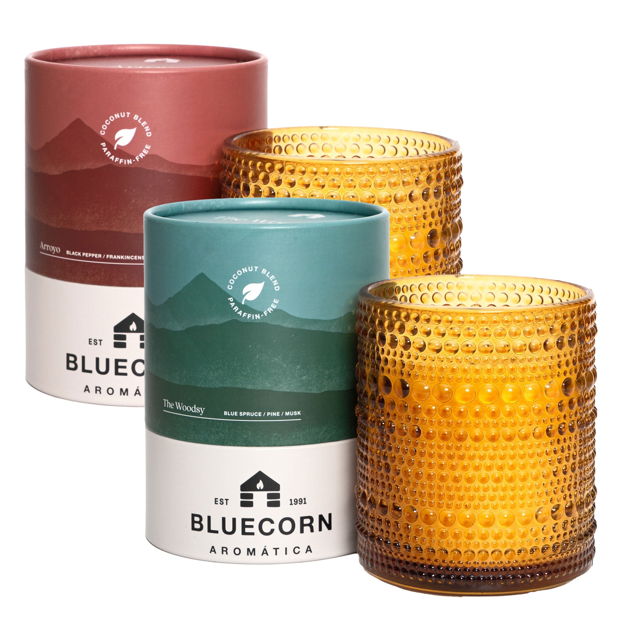 Bluecorn Candles Winter Scented Candle Pair: Pine & Spice Aromática — main product shot