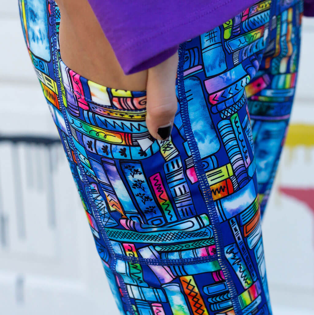 Princess Awesome & Boy Wonder "Lost in the Stacks" Books Leggings with Pockets — main product shot